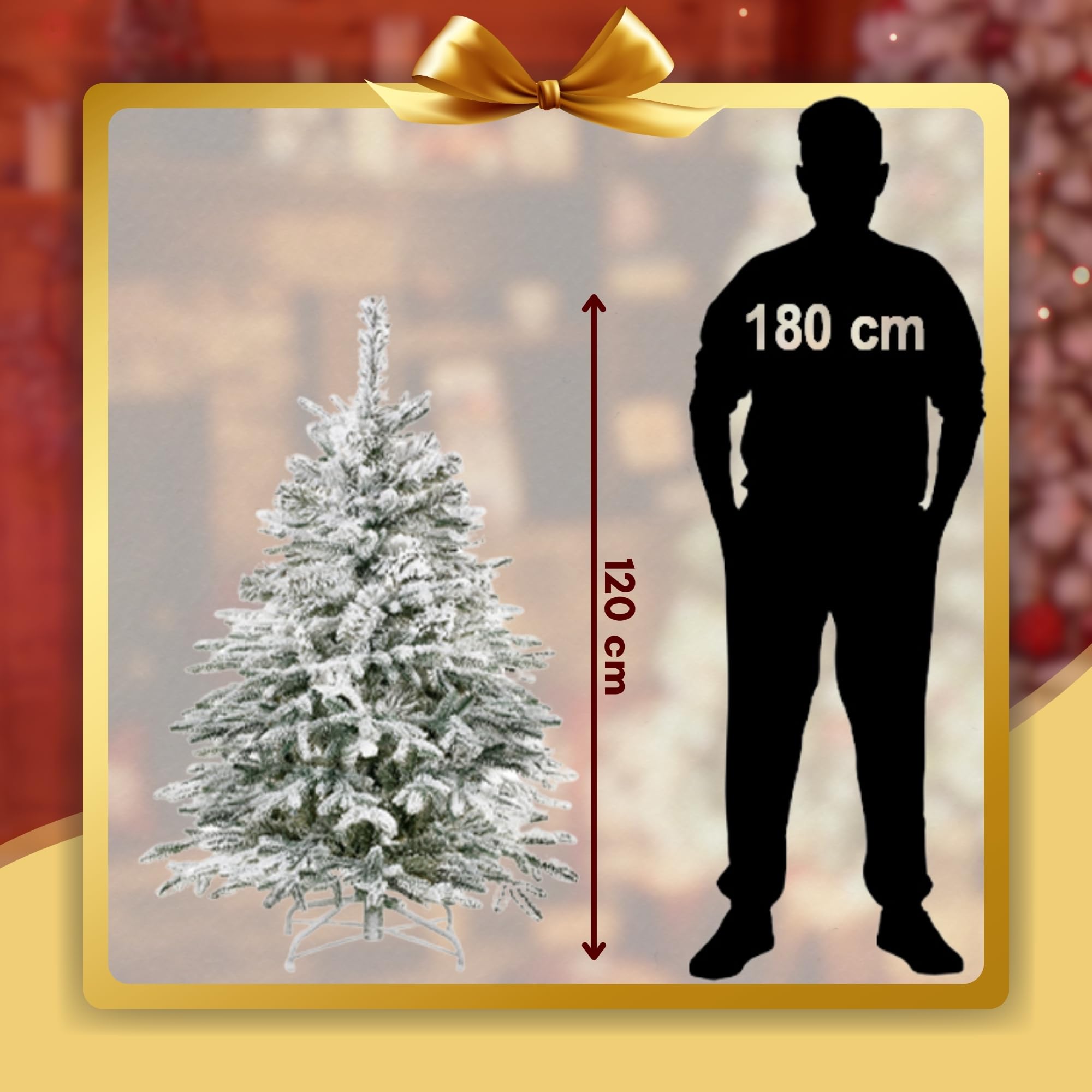Springos Árbol de Navidad Artificial de 120 cm en Tronco Cubierto de Nieve, Abeto Natural Artificial con 140 Puntas y Soporte de Metal Estable, Aspecto de Nieve, pequeño para decoración de Invierno