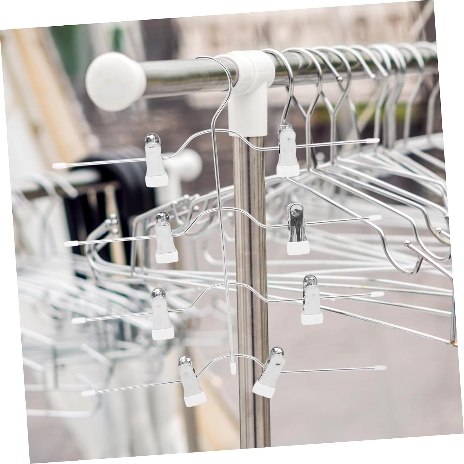 4pcs Four Layer Pants Hangers with Clips, White Steel Closet Organizer