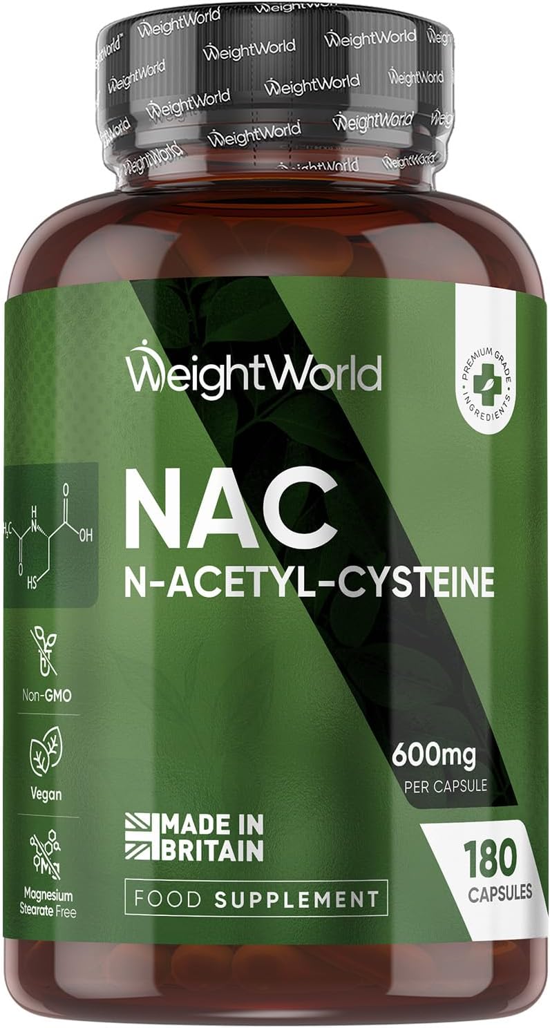 NAC N-Acetyl-Cysteine 600mg - 180 Capsules (6 Months Supply) - 1 per Day - Vegan & Gluten-Free NAC Supplement - Precursor to Glutathione - N-Acetyl-Cysteine Nutritional Supplements - Made in the UK