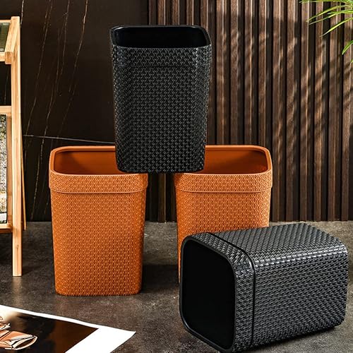 Miniatura 5 de LIFKOME Cubo de basura de ratán de imitación de habitación, Cubo de basura de plástico con anillo de prensado, Papelera de plástico vintage,