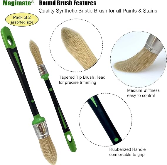 Magimate Tapered Trim Brush Set for Corners, Sash, 0.6 Inch & 1 Inch, 2 Pk