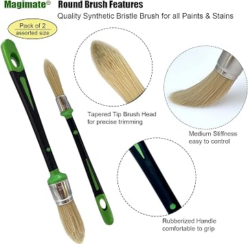 Magimate Tapered Trim Brush Set for Corners, Sash, 0.6 Inch & 1 Inch, 2 Pk