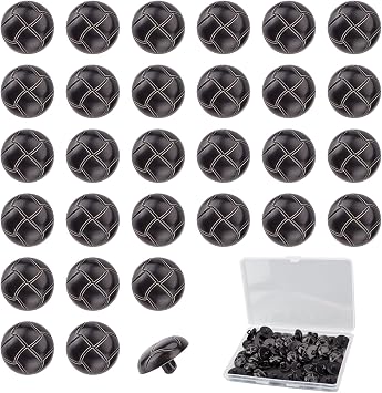 30 PCS Faux Leather Football Pattern Buttons, 20mm Braid Design Plastic Resin Button with Shank, Black Replacement for Clothes DIY Sewing Embellishment Jacket Coat