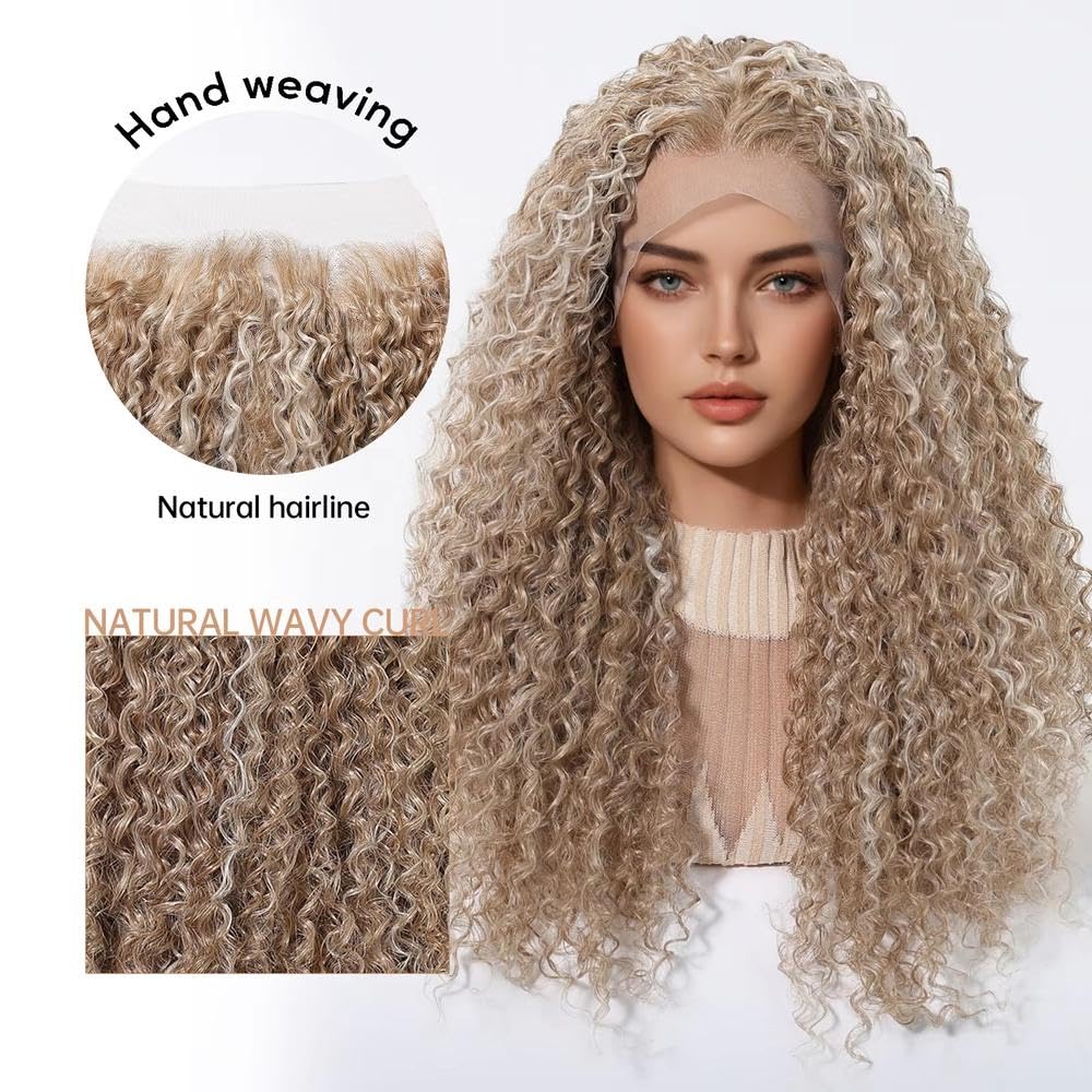 Haarpflege Blonde Tiefgelockte Haarperücke 13 X 3,5 HD Spitzenfront Vorgezupft Leimlose Perücken Für Frauen(Silver)