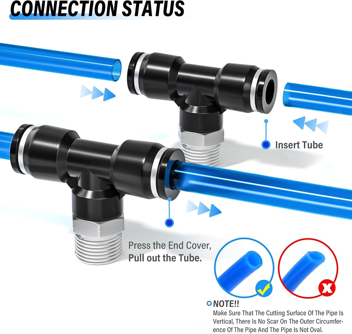TAILONZ PNEUMATIC Male Branch Tee 3/8 Inch Tube OD x 3/8 Inch NPT Thread Push to Connect Fittings PT-3/8-N3 (Pack of 10)