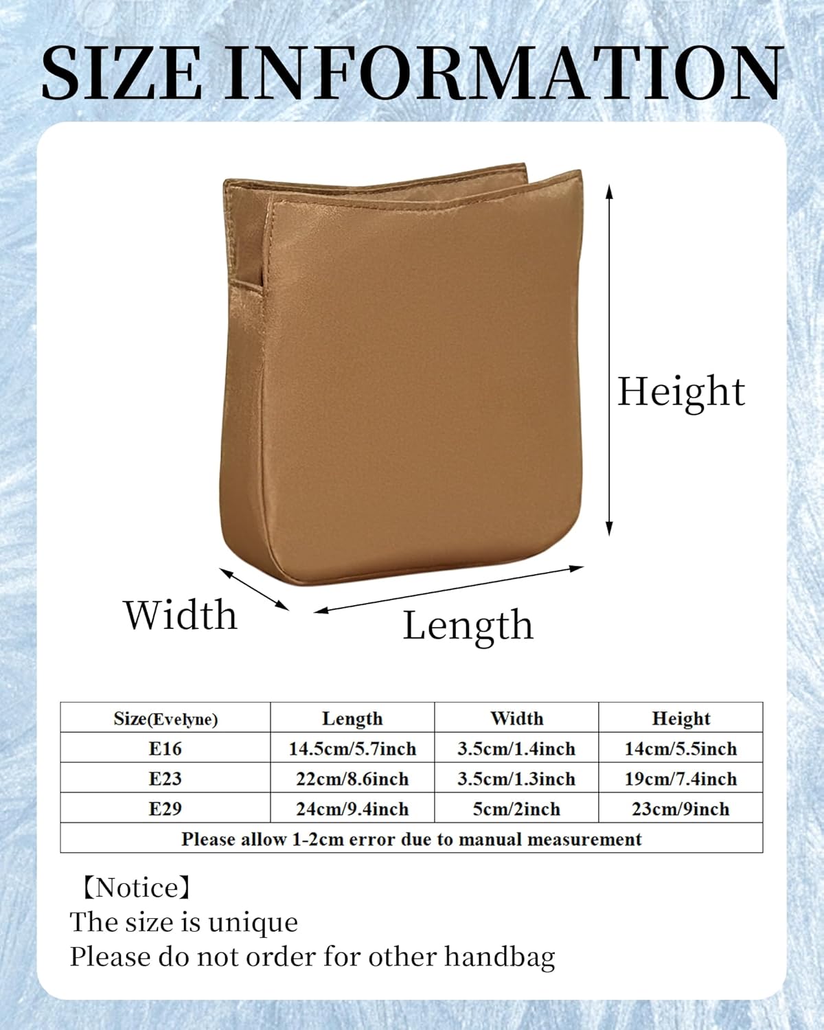 Purse Organizer Insert, Nylon Inside Bag Organizer Insert Fit for Hermes Evelyne 16/23/29 Coffee Color Zipper Inner Liner Bag Organizer Insert (Style-02, E23)