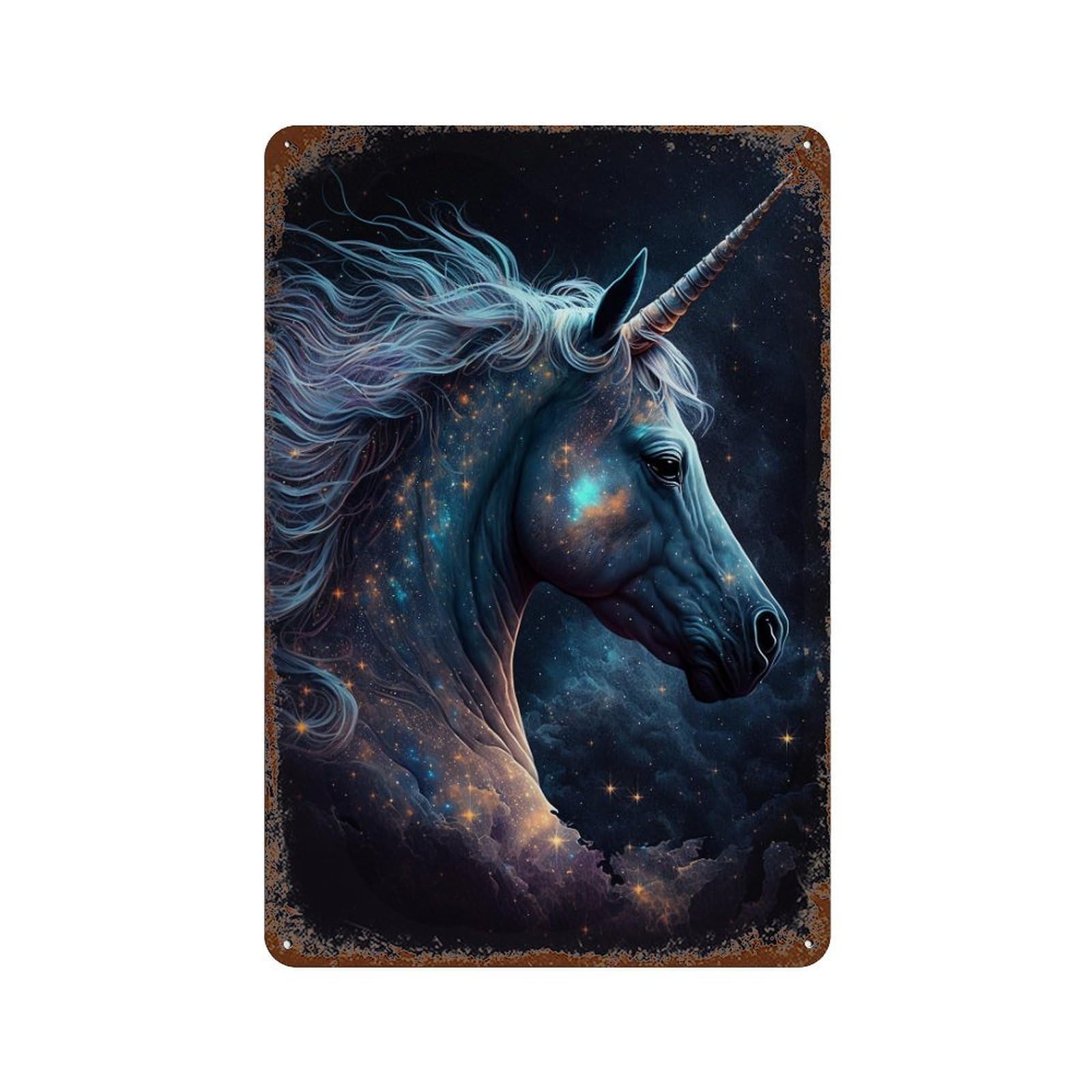 Garage Style Galactic Unicorn Fantasy Art -7 Rusty Metal Tin Sign 11.8"x7.9", Shabby Chic Decor for Bar And Workshop