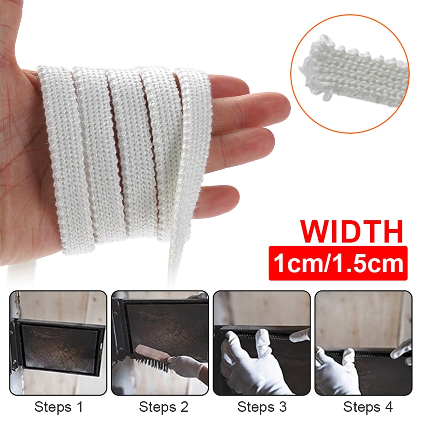 Guarnizione Stufa a Legna Corda for stufe piatte bianche da 2 m/3,0 m | Corda autoadesiva for sigillare la porta della canna fumaria del camino, 10 mm/15 mm(10x3mm-3.0m)