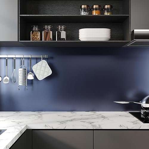 Miniatura 5 de CRE8TIVE Papel adhesivo de acero inoxidable azul marino para electrodomésticos de 12 x 354 pulgadas, papel tapiz metálico para despegar y pegar,