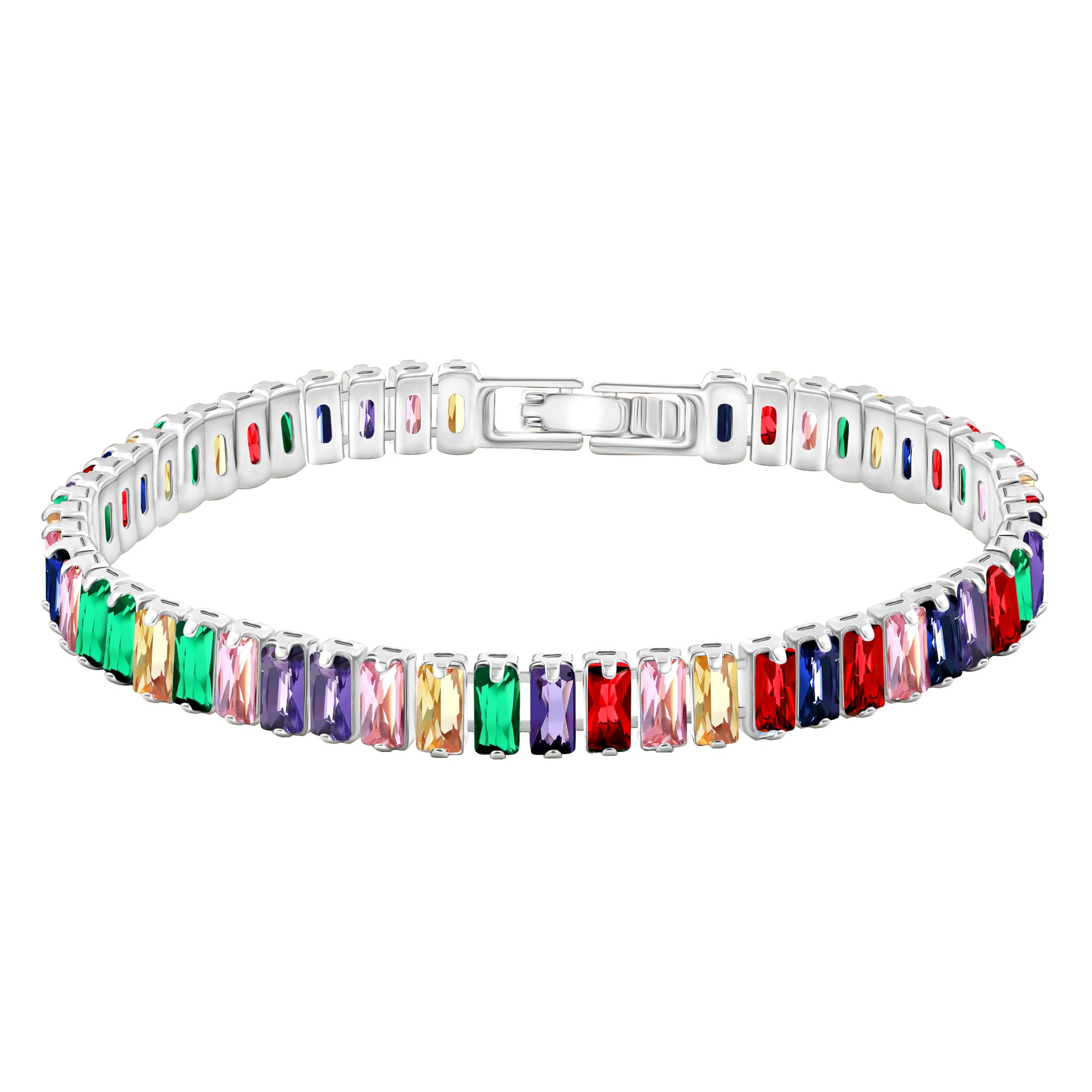 Uloveido 2.5 * 6mm Cubic Zirconia Rectangular Tennis Bracelets for Women | Classic Emerald Cut Faux Diamond Eternity Bracelet Size 6.5-7.5 Inch