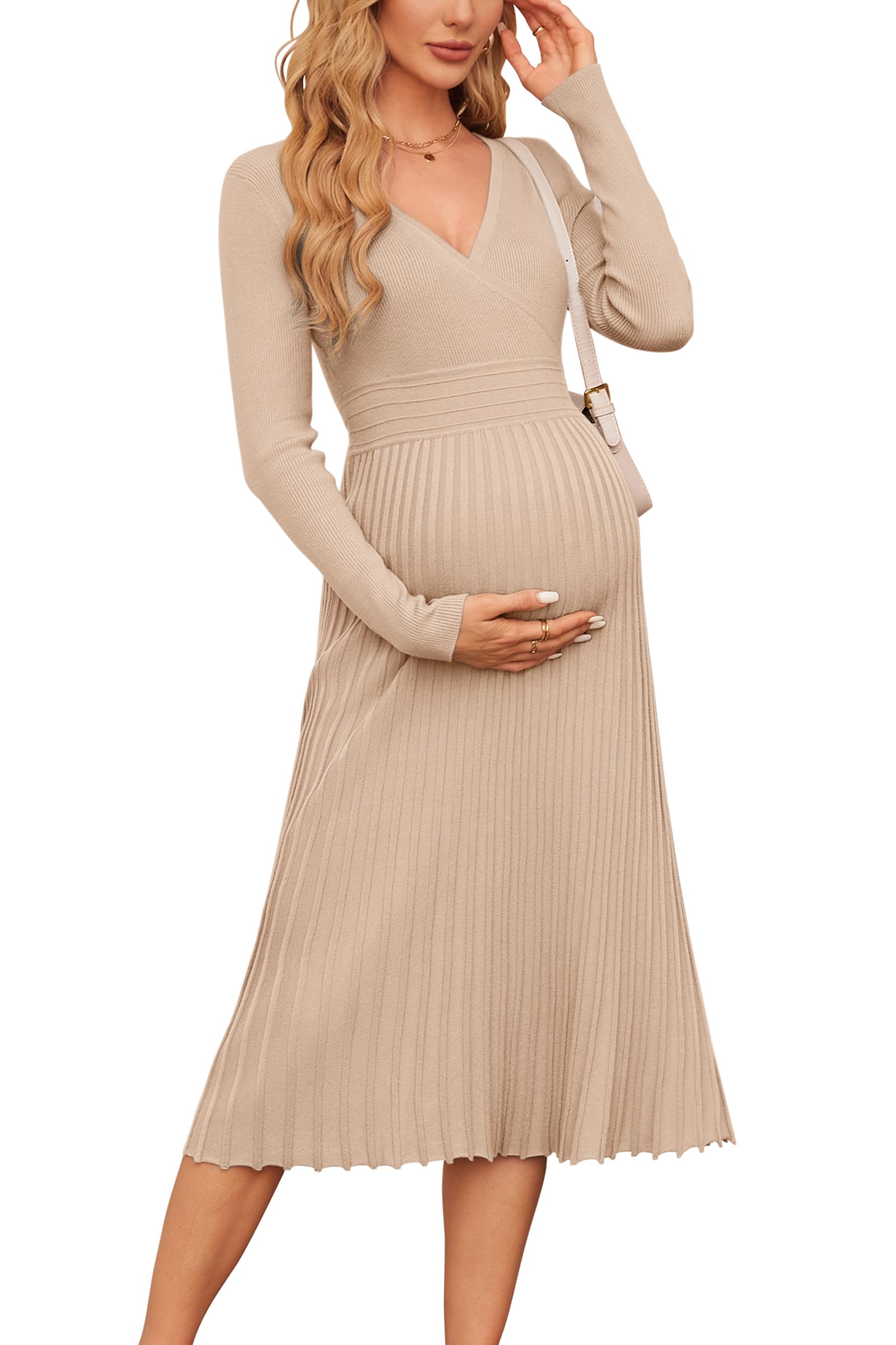 Formal OUGES Maternity Maxi Dress Long Sleeve Photoshoot Dress