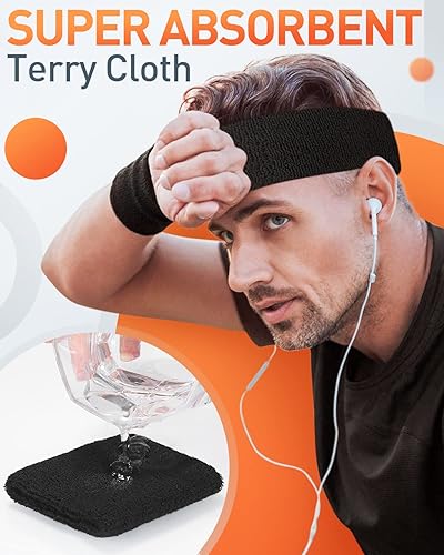 Miniatura 2 de Tanluhu Diademas deportivas para entrenar, hacer ejercicio, tenis, baloncesto, correr, de tela de rizo, de algodón, para exteriores, para hombres y