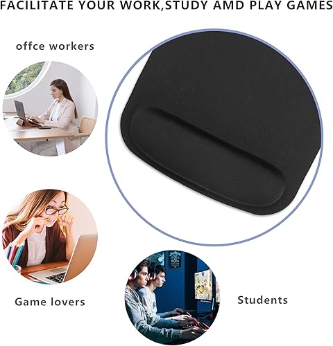 Miniatura 4 de MMDW Alfombrilla de mouse ergonómica negra con soporte de muñeca, base de goma antideslizante de espuma viscoelástica, alfombrilla de mouse para