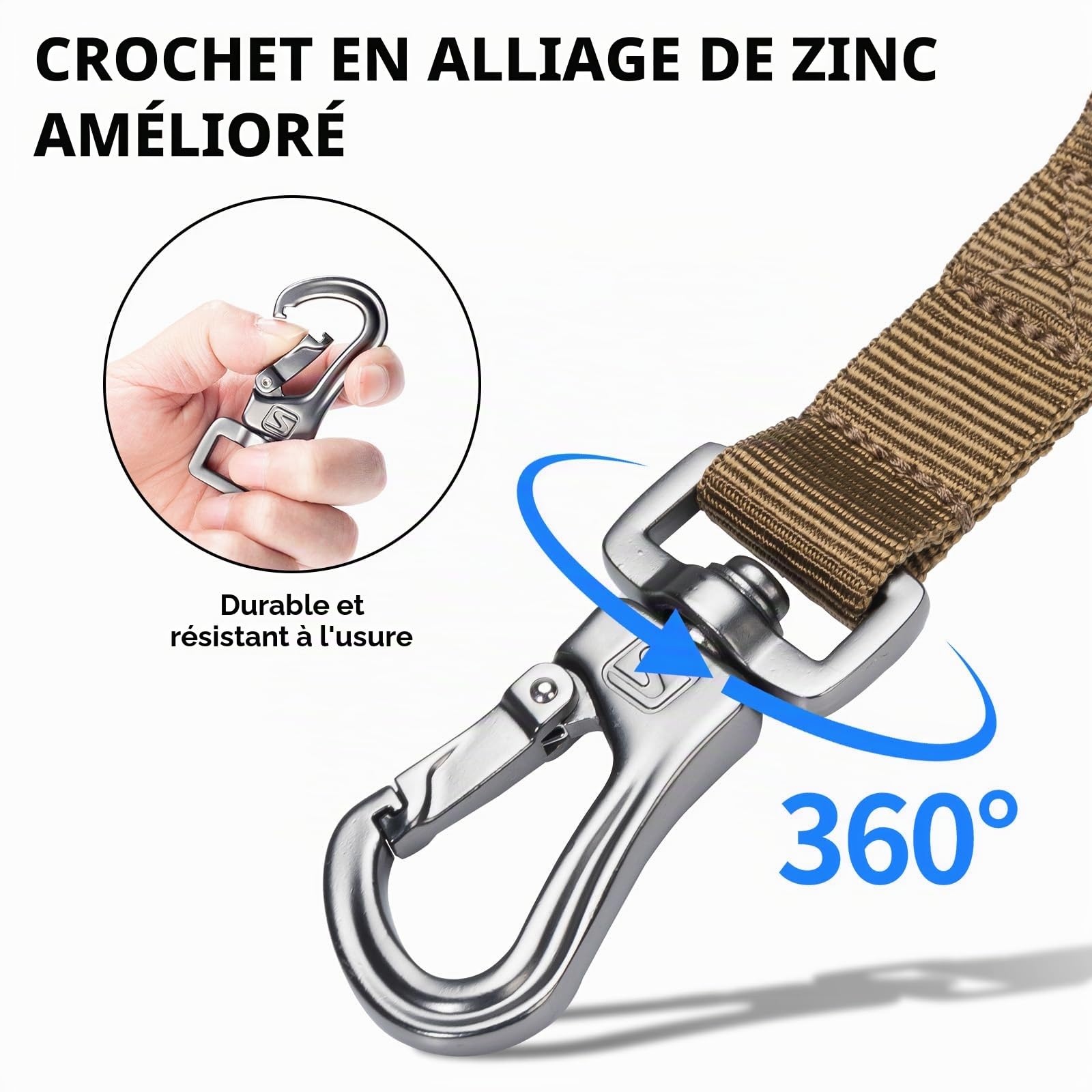 EXCELLENT ELITE SPANKER Ceinture de Chien Tactique 5-6 Pieds Lourds réglables sans tirage Ceinture de Chien de Jumping Militaire Corde de Plomb élastique 2 poignées de contrôle de Tapis(COB)
