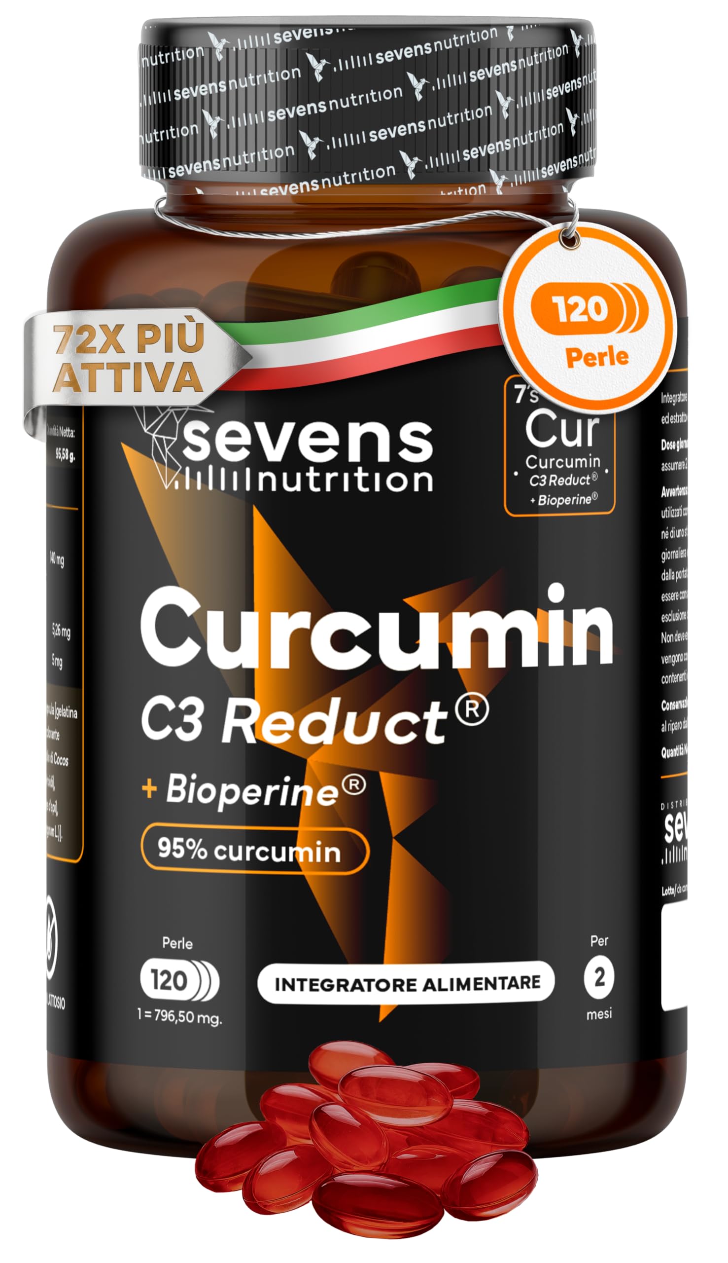 Curcumina 95% Curcuminoidi con Piperina - Capsule ad Alta Biodisponibilità - Curcuma con C3 Reduct® e BioPerine® - Integratore Alimentare per Articolazioni e Digestione - Con Olio Extravergine d’Oliva