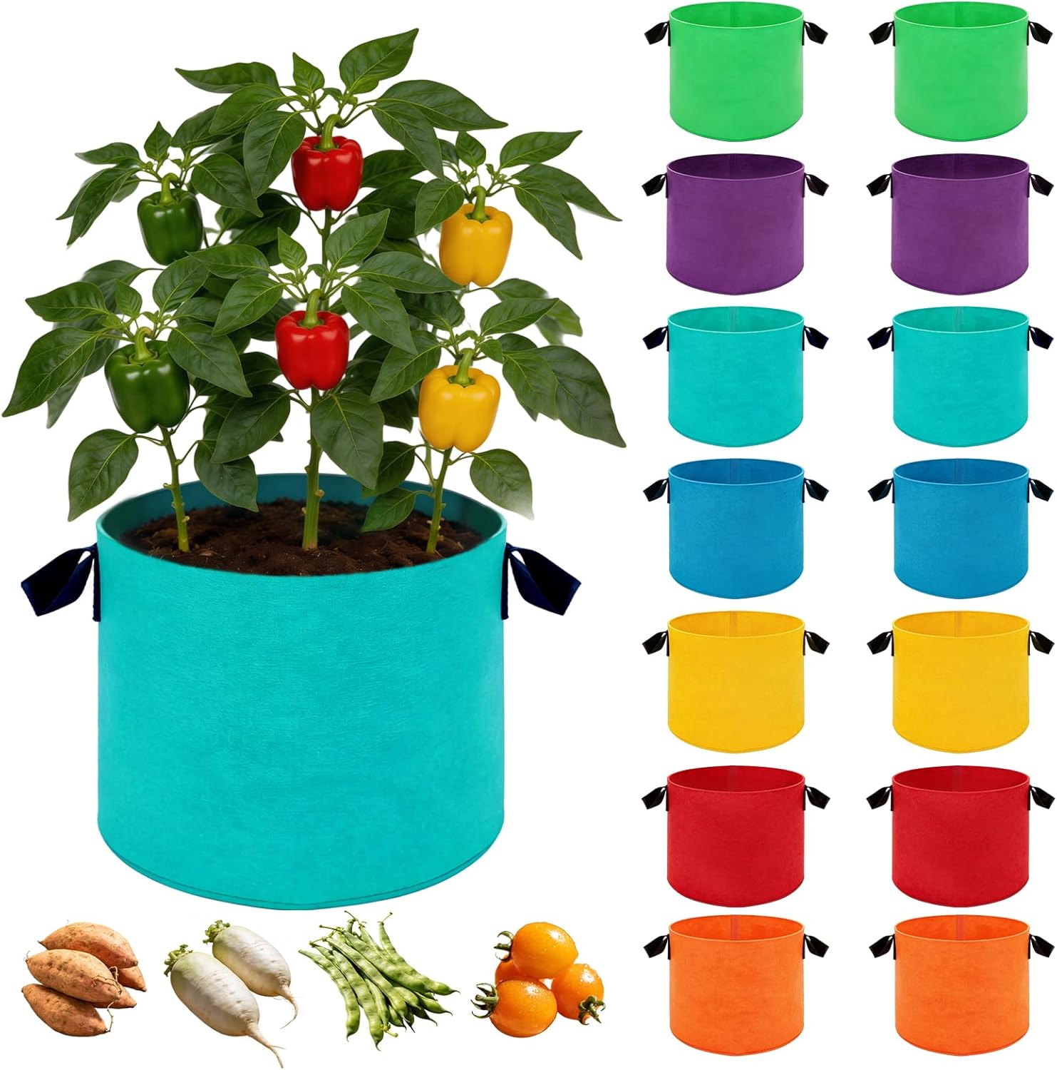 14 Pack 10 Gallon Plant Grow Bags - Mixed 7 Colors with Reinforced Handles, Ideal for Garden and Outdoor Planting Potato Tomato Flower and Vegetables