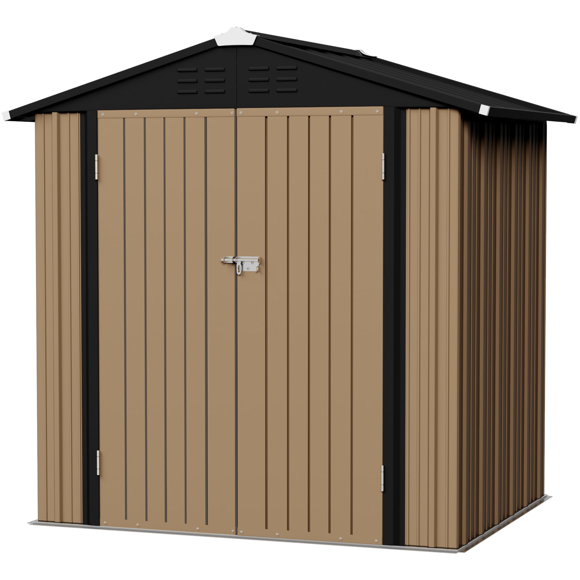 Flamaker 6x4 FT Storage Shed Waterproof Metal Garden Shed with Lockable Door Utility Tool Shed Outdoor Storage for Backyard, Patio and Lawn, Brown
