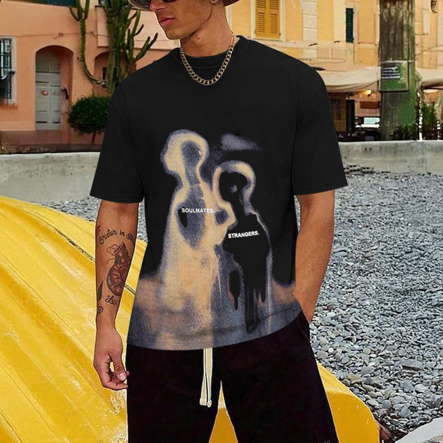 Men's Oversized Letter Graphic Tees Vintage Cotton T Shirt Streetwear Tees Aesthetic Unisex Shirts Grunge Tops - Image 4