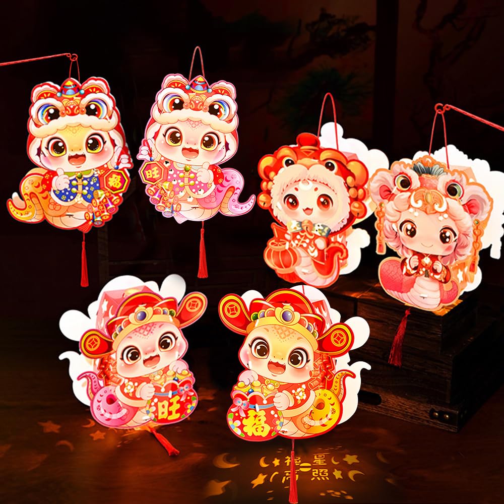 6 PCS Spring Festival Lantern DIY Handmade 2025 Lunar New Year Snake Lantern Easy to Operate Party Decorations