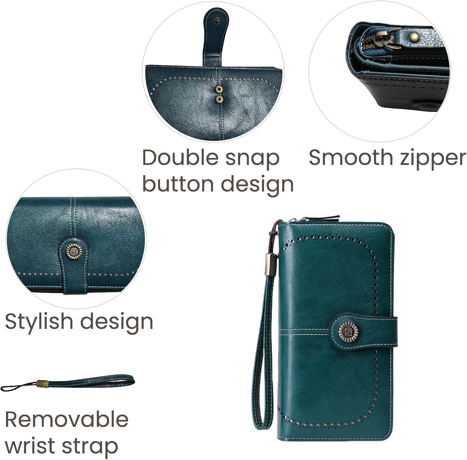 covimy Large Capacity Leather Wallets for Women，Credit Card Holder with RFID Wristlet Clutch purses for Woman - Image 5