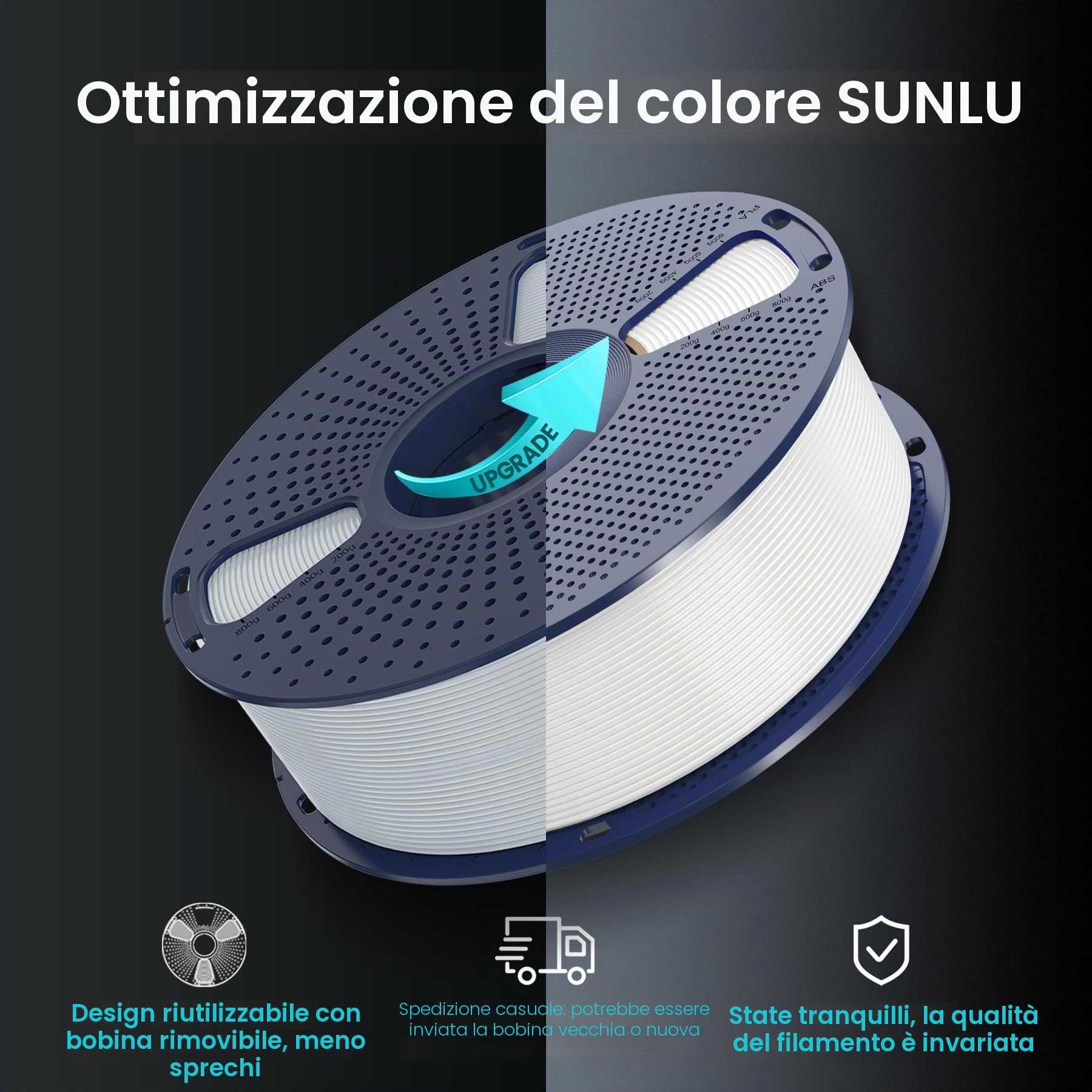 SUNLU Pacchetto di 4 kg di filamento PLA+2.0, filamento per stampante 3D PLA+ 1,75 mm, più resistente e forte, 1 kg per bobina, 4 kg in totale, nero+bianco+grigio+quercia (legno)