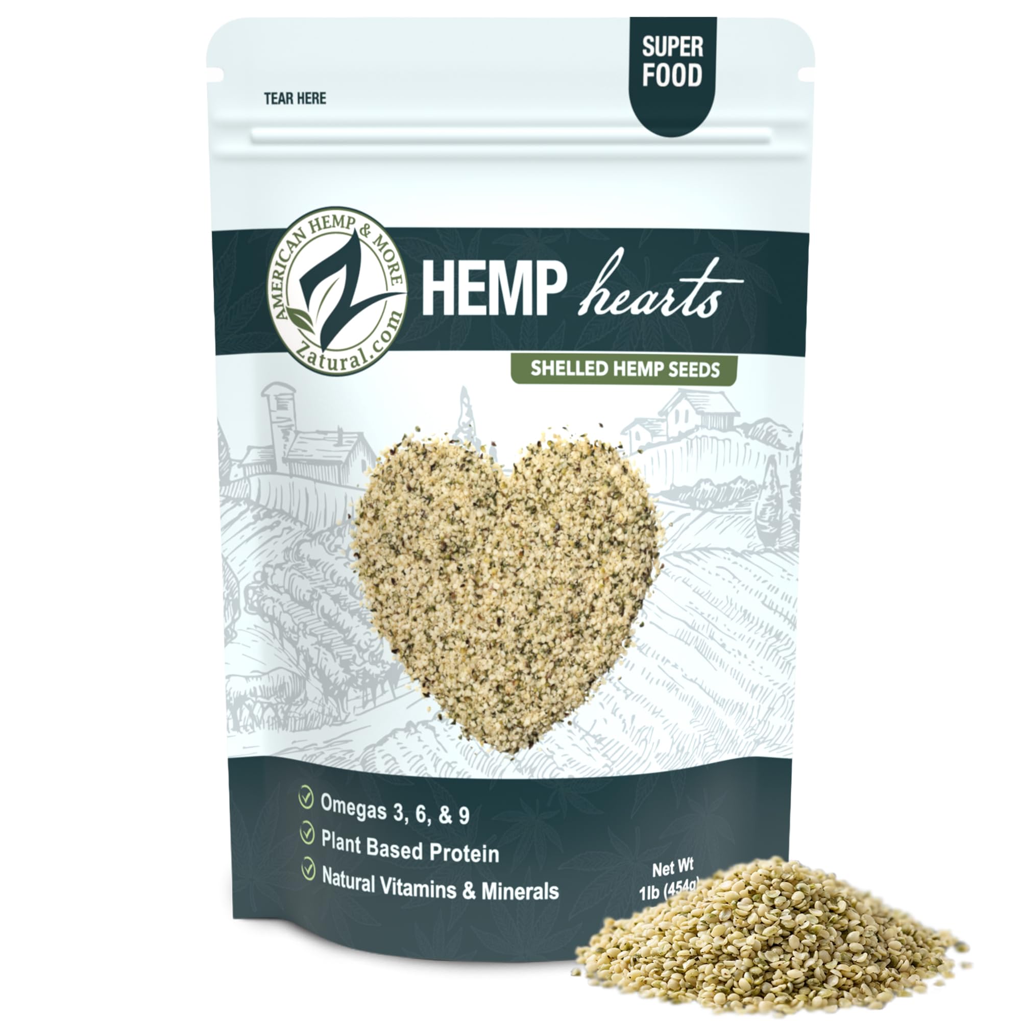 Hemp Hearts - 100% Pure Hemp Hearts - Raw Shelled Hemp Seeds (1 Pound)