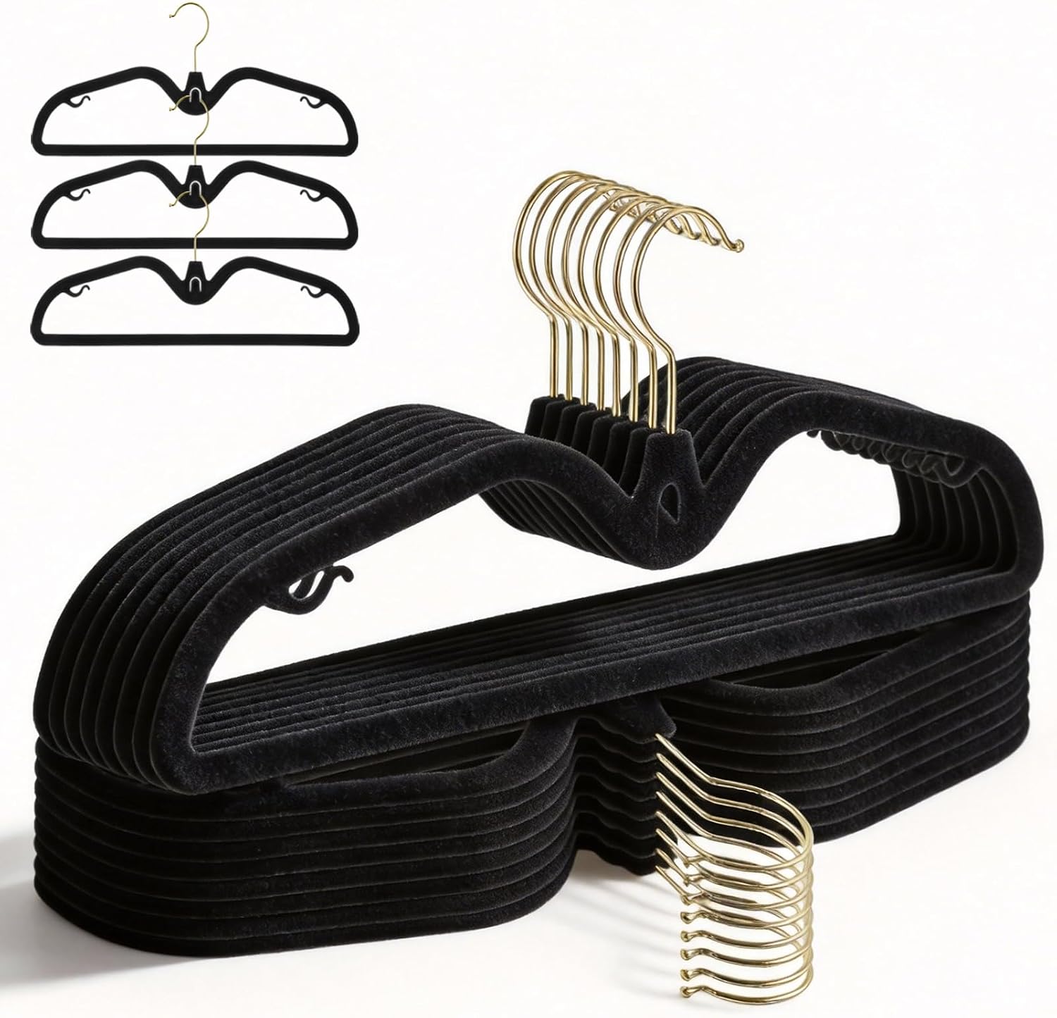 Novabright 30 Packs Stackable Velvet Hangers, Non Slip Clothes Hangers, Short Neck Space Saving Slim Design, Heavy Duty with 360° Swivel Hooks for Closet Organization for Closet Organization