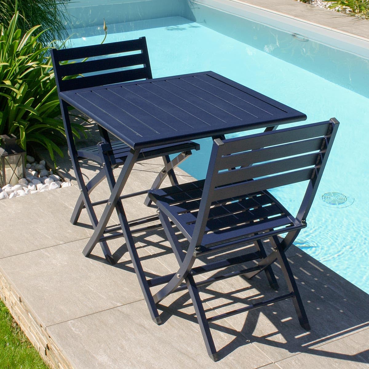 Paris Prix Ensemble Table de Jardin Pliante & 2 Chaises Marius 70cm Bleu Marine