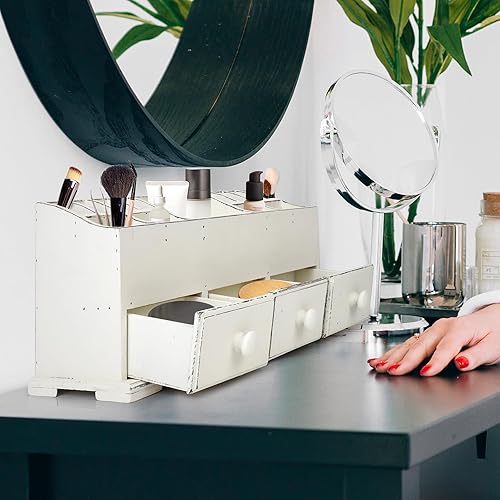 Miniatura 6 de Organizador de tocador, 3 cajones, de madera, para organizar y guardar cosméticos, herramientas de maquillaje y accesorios pequeños en casa y la