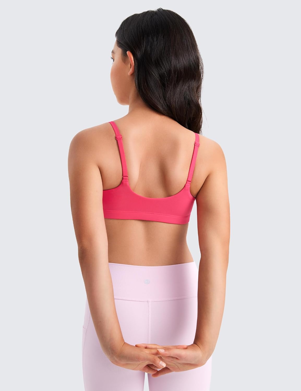 CRZ YOGA Girls Butterluxe Adjustable Spaghetti Strap Sports Bra - Yoga Athletic Casual Scoop Neck Crop Padded Kids Teen