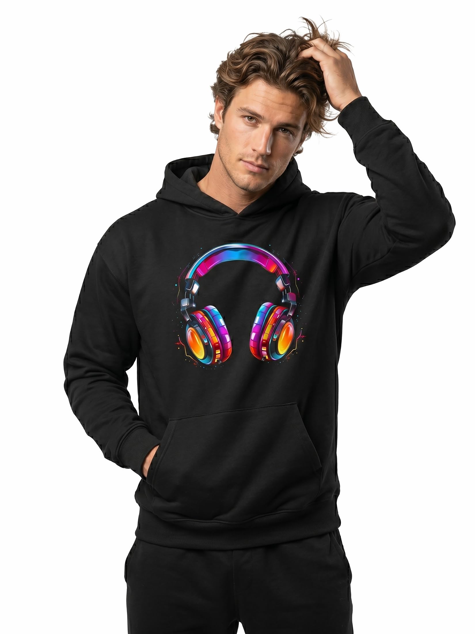 MAKAYA Felpa Hip Hop con Cappuccio Motivo Cuffie Anni 80 e 90 Outfit Festival Pullover Uomo Hoodie