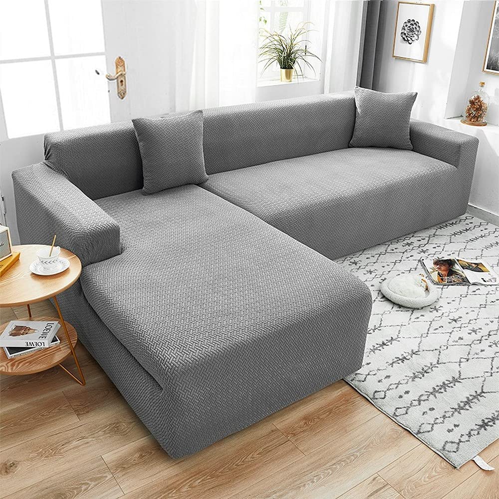 Housse canape en tissu polaire d'angle en L pour protéger et rénover les grands canapés usés