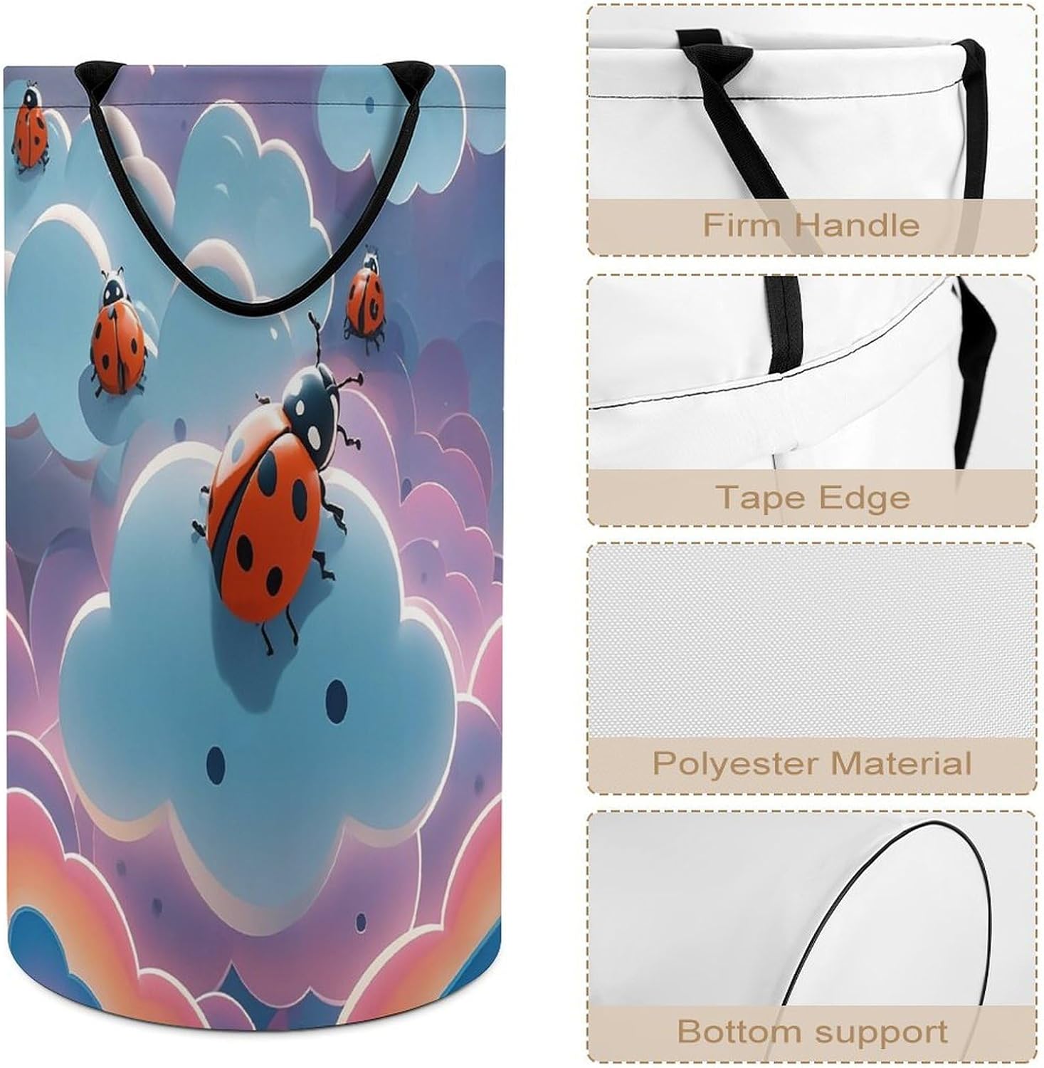 Ladybug And Cloud Laundry Hamper Large Collapsible Laundry Basket with Handles Waterproof Clothes Hamper Portable Dirty Clothes Basket for Bedroom Laundry Room Closet Bathroom