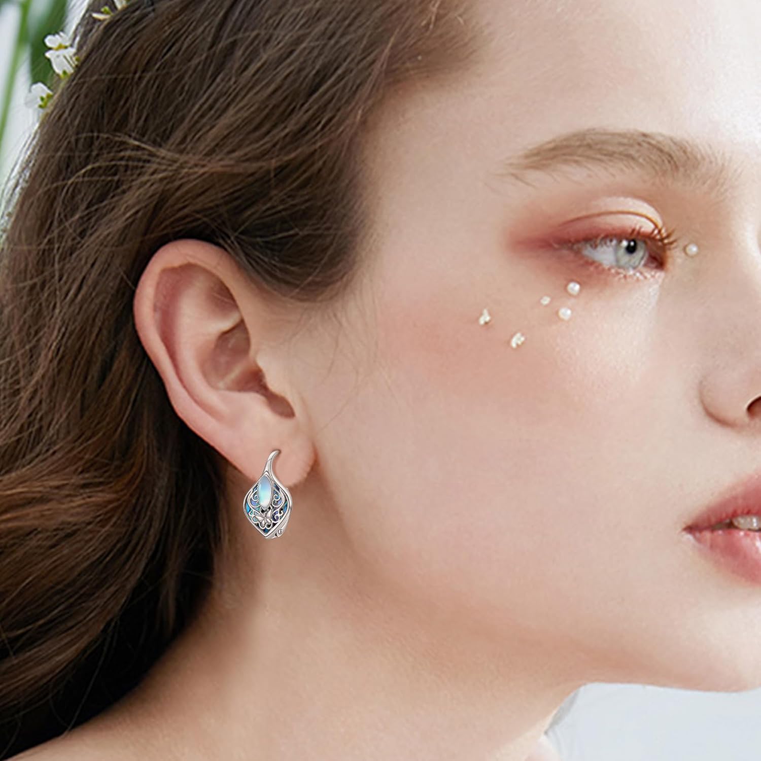 Moonstone Abalone Shell Earrings 925 Sterling Silver Dragonfly/Hummingbird/Butterfly/Lotus/Filigree Hoop Leverback Earrings Jewelry Gifts for Women