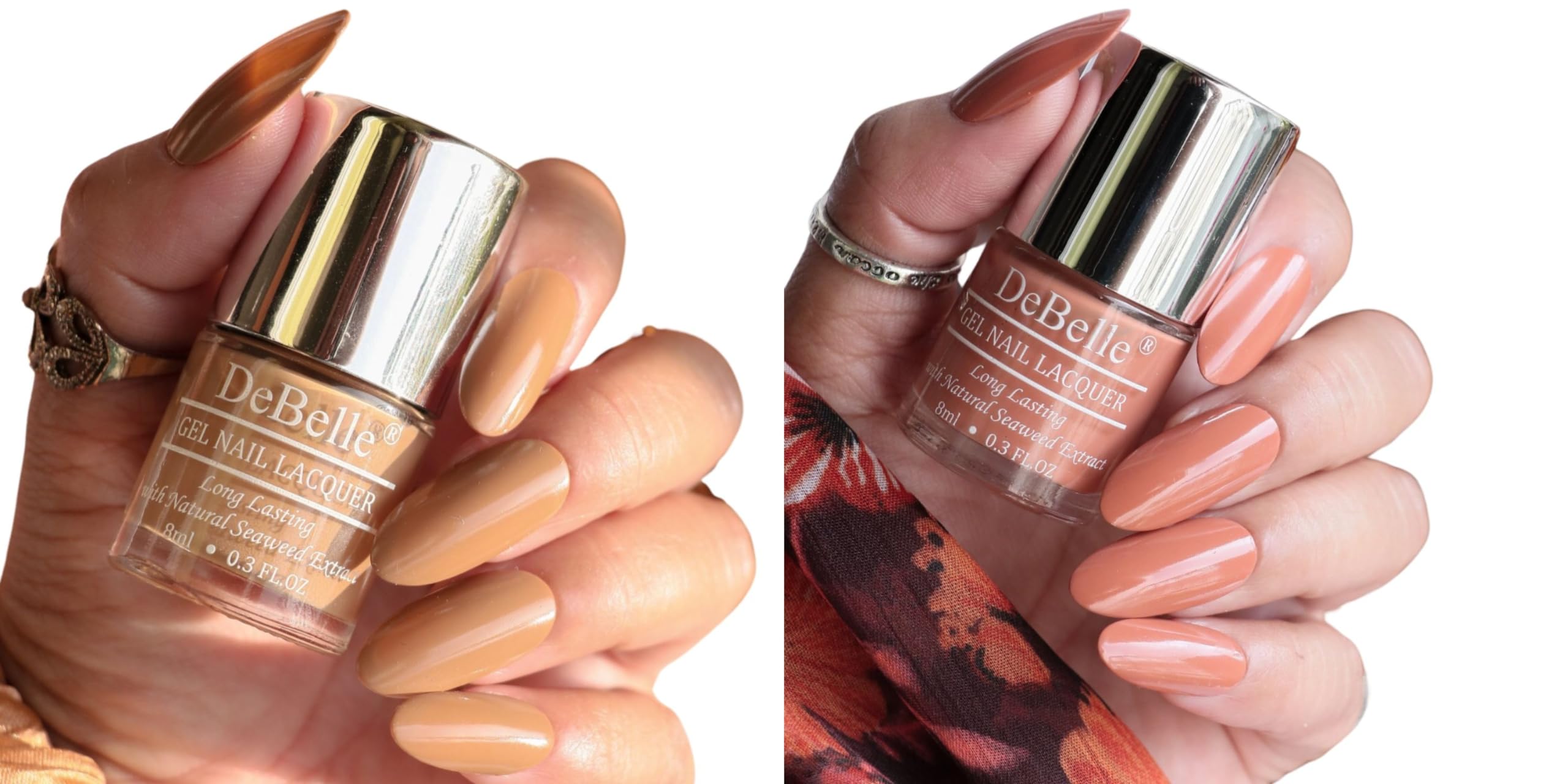 DeBelle Gel Nail Polish Combo of 2 | Long Lasting and Seaweed Enriched Nail Paint Set | Toxic & Cruelty Free (Carmel Auburn & Maple Tan, 16 Ml)