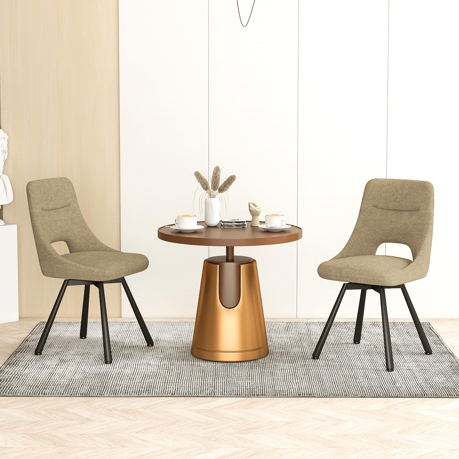 WAFTING Lot de 2 Chaises Pivotantes de Restaurant, Pivotantes à 360°, Assise de 48 cm de Large, Chaise de Salle à Manger Rembourrées avec Dossier Ajouré, pour Salle à Manger et Cuisine, Kaki