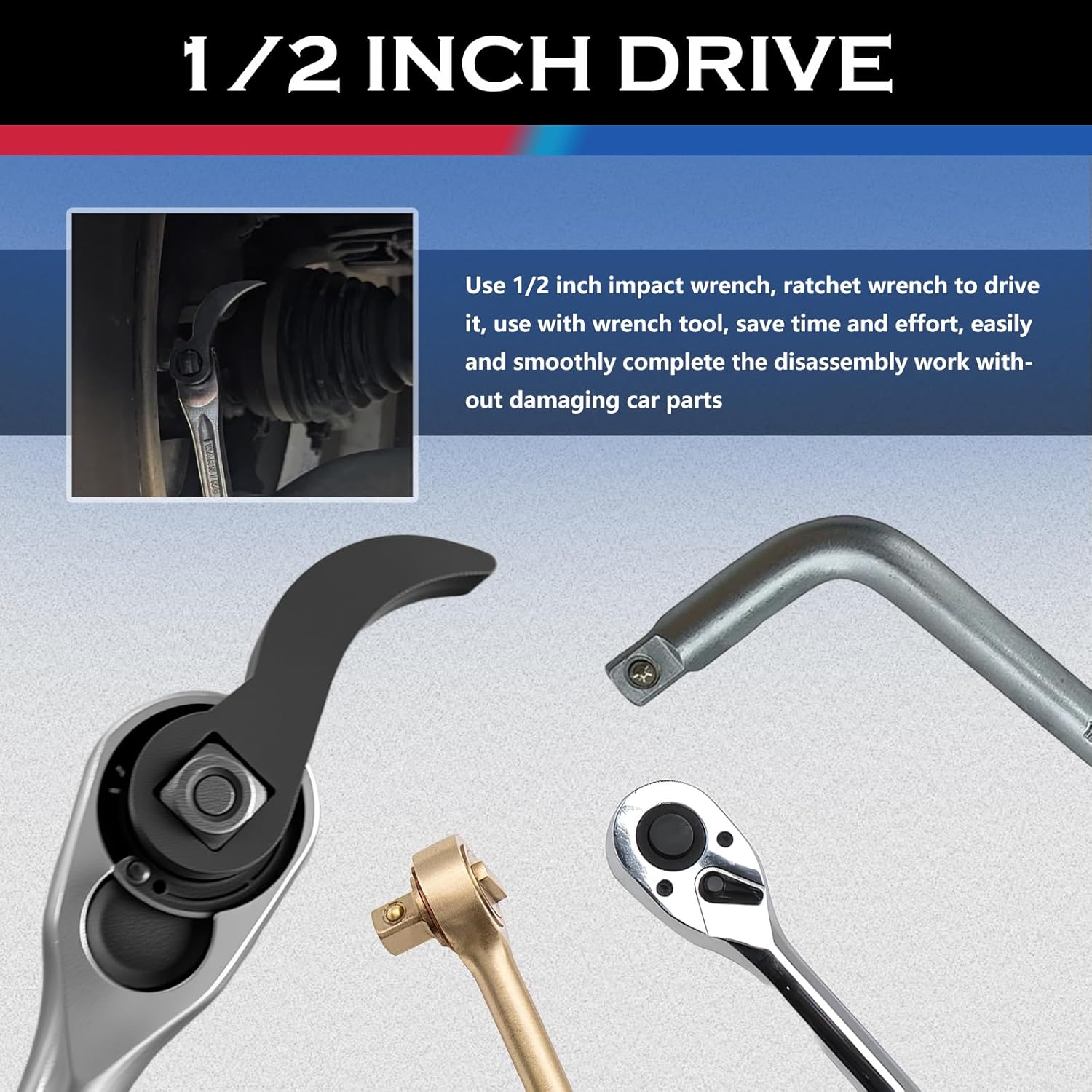 2PCS Pry Bar Wrench Adapter 4-Point & 8-Point with 1/2" Drive,Adjustable Bull Horn Pry Bar Adapter CV Axle Removal Tool,Ratchet Prys Bars Attachment for Half Shaft Removal (Style 1)