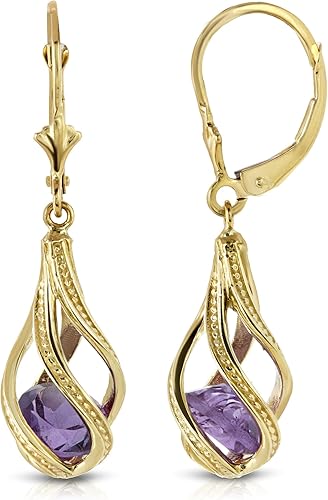 Galaxy Gold GG 14K Solid Yellow Gold Leverback Earrings Natural Purple Amethysts GRADE AAA High Polished