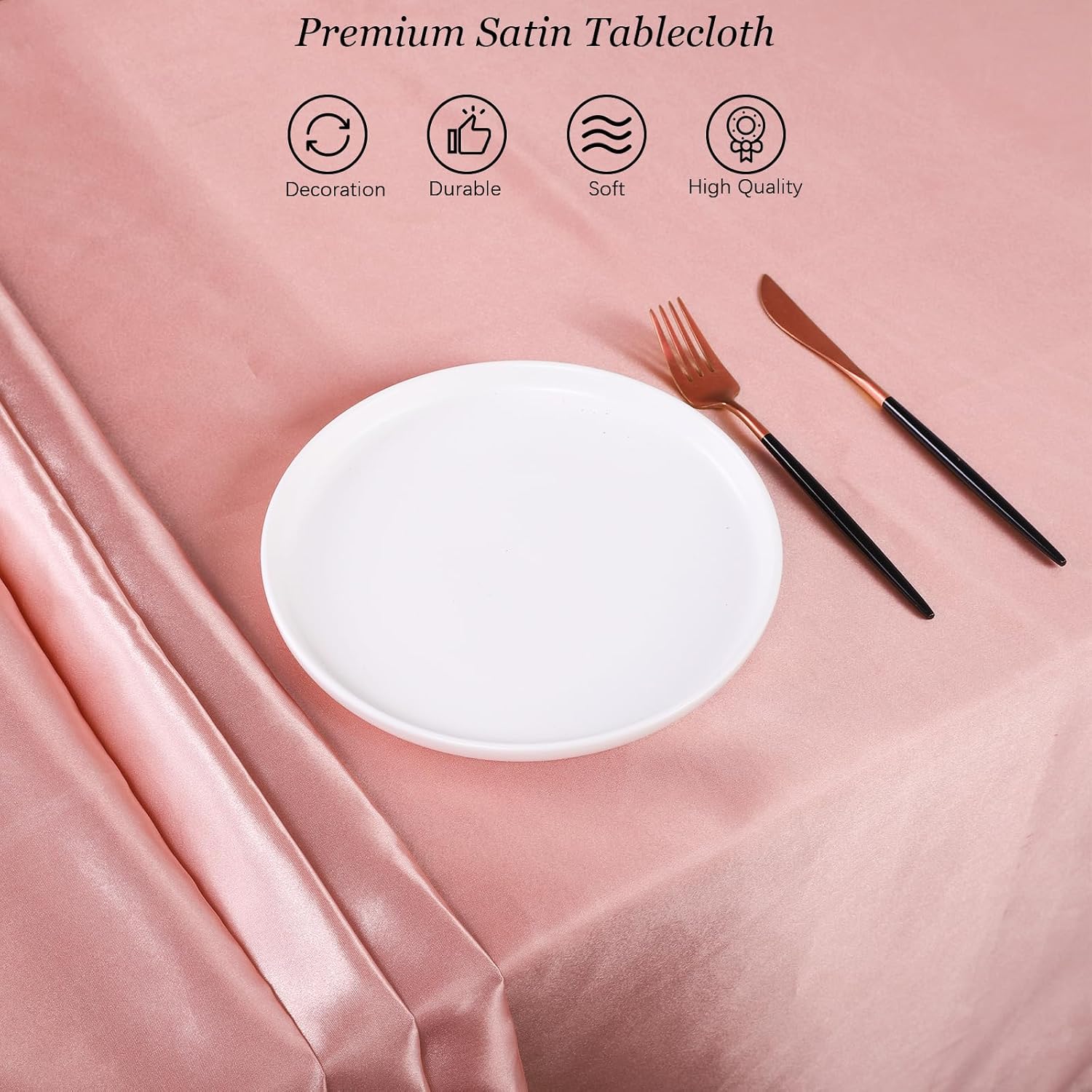 Ruisita Satin Party Tablecloth Table Cover 58 x 102 Inches Wedding Rectangle Bright Silk Tablecloth Table Cover Smooth Fabric Tablecloth Table Decor for Wedding Banquet Table Decoration, Rose Gold image 4