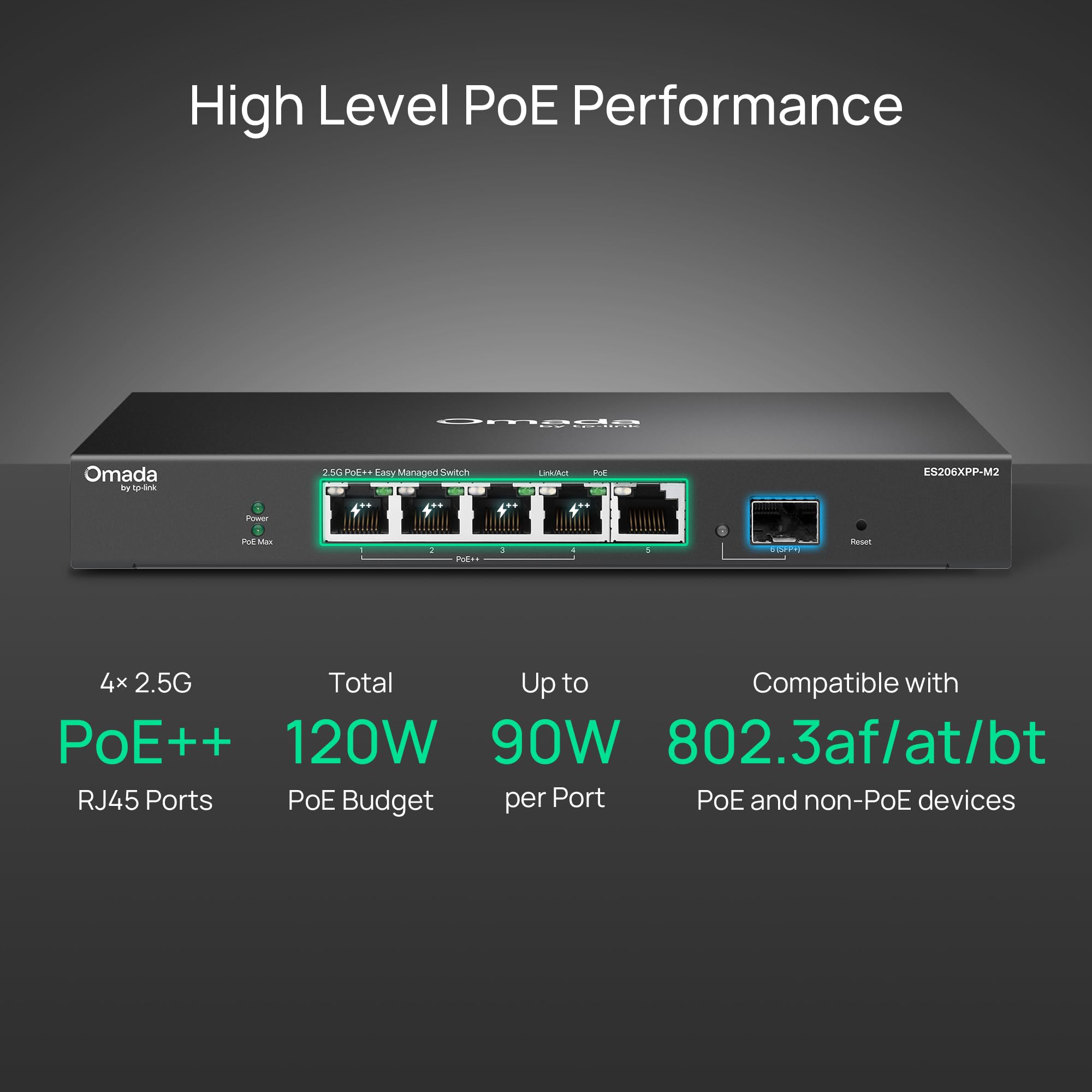 TP-Link Omada - Interruttore PoE a 5 porte, 2,5 G, facile da gestire, bilancio 120 W, PoE++ Conforme, porta SFP+ 10G, recupero automatico PoE, VLAN, prevenzione di loop automatico, senza fan, gestito