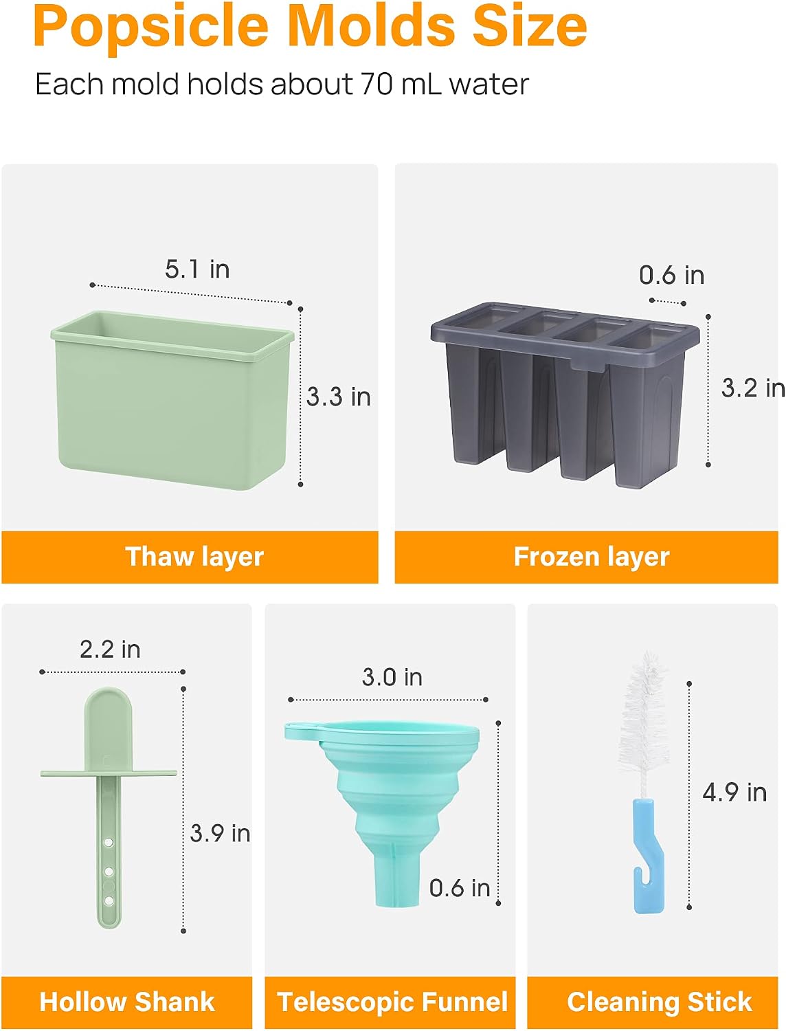 Kootek Popsicles Molds Sets 8 Ice Pop Makers Reusable Ice Cream Mold - Dishwasher Safe, Durable DIY Popsicles Tray Holders with Silicone Funnel, Cleaning Brush Kitchen Supplies (Green & Beige)
