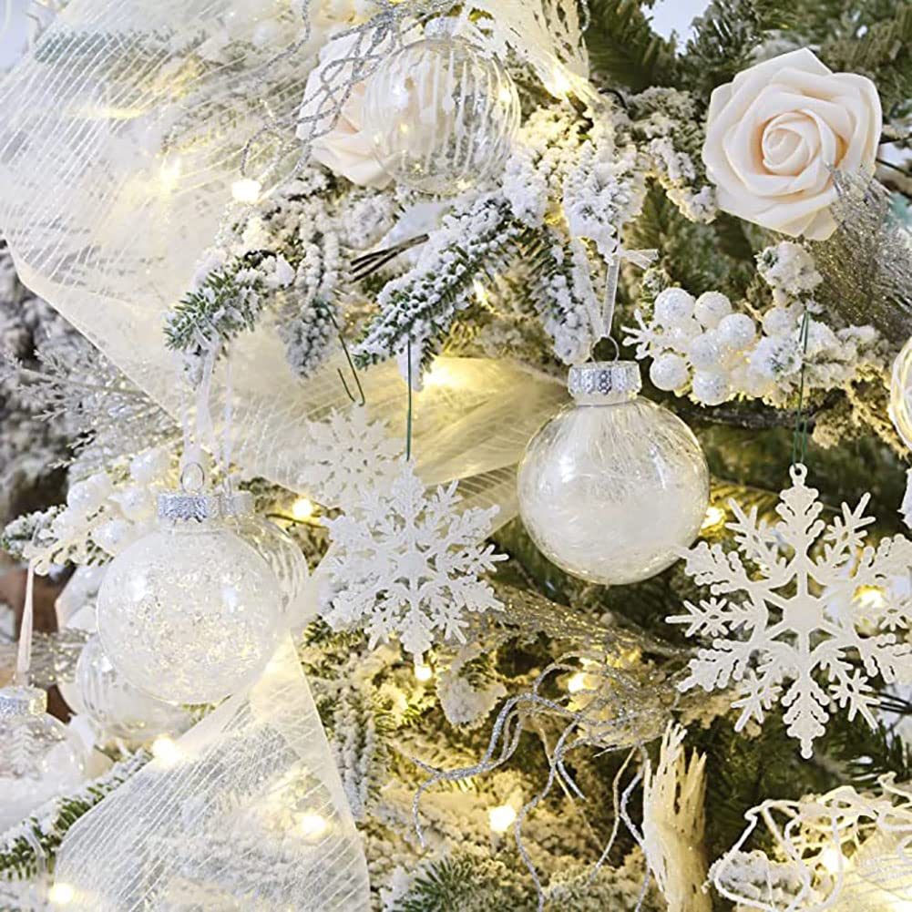 Décorations Noël Acrylique - Lot De 10 Flocons De Neige Cristal Avec Rubans, Pour Sapin, Fenêtres, Cheminée - 8