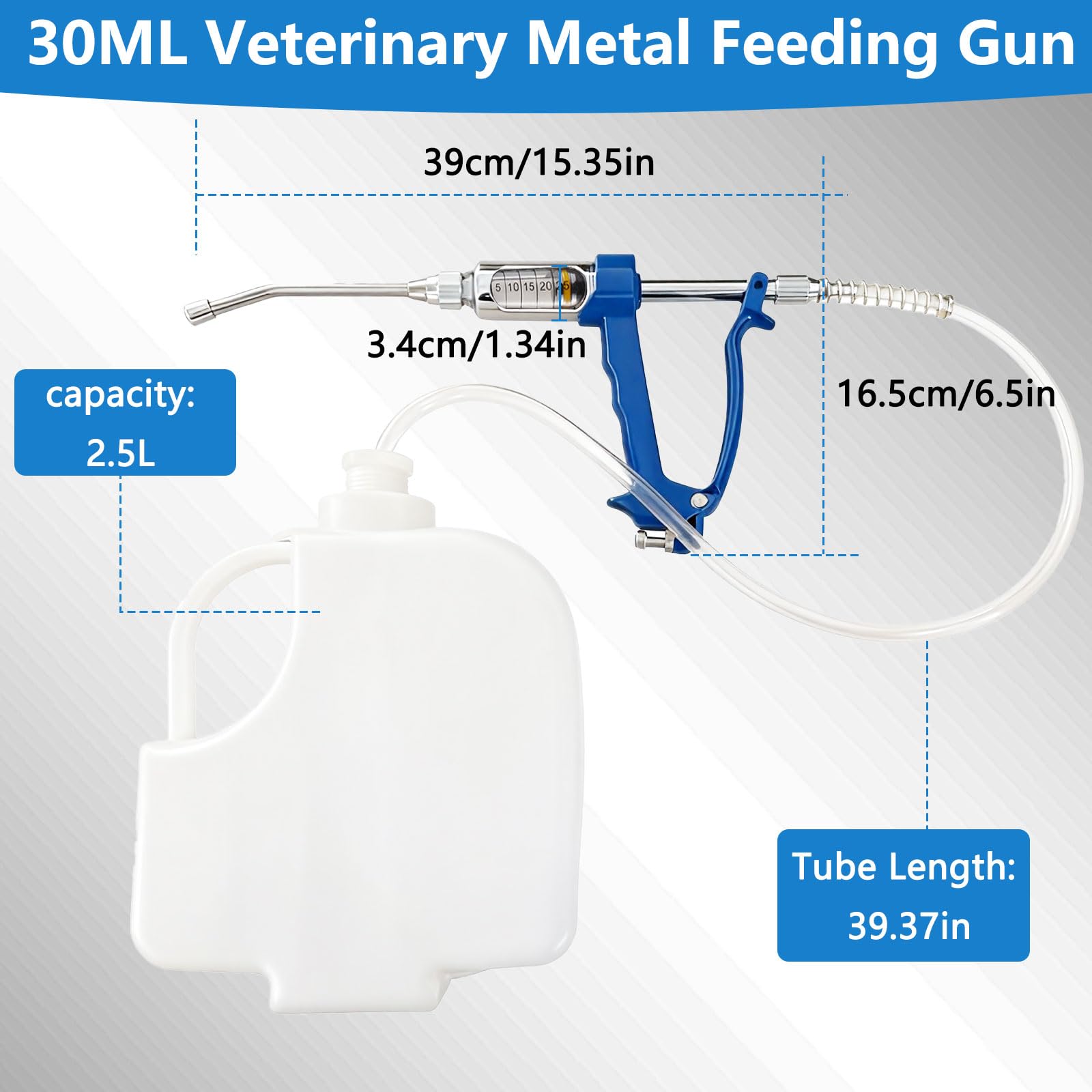 Pistolet vétérinaire continu réglable de 30 ml, pistolet d'alimentation en métal, outil de dosage de médicaments, distributeur de médicaments pour bétail, moutons, porcs