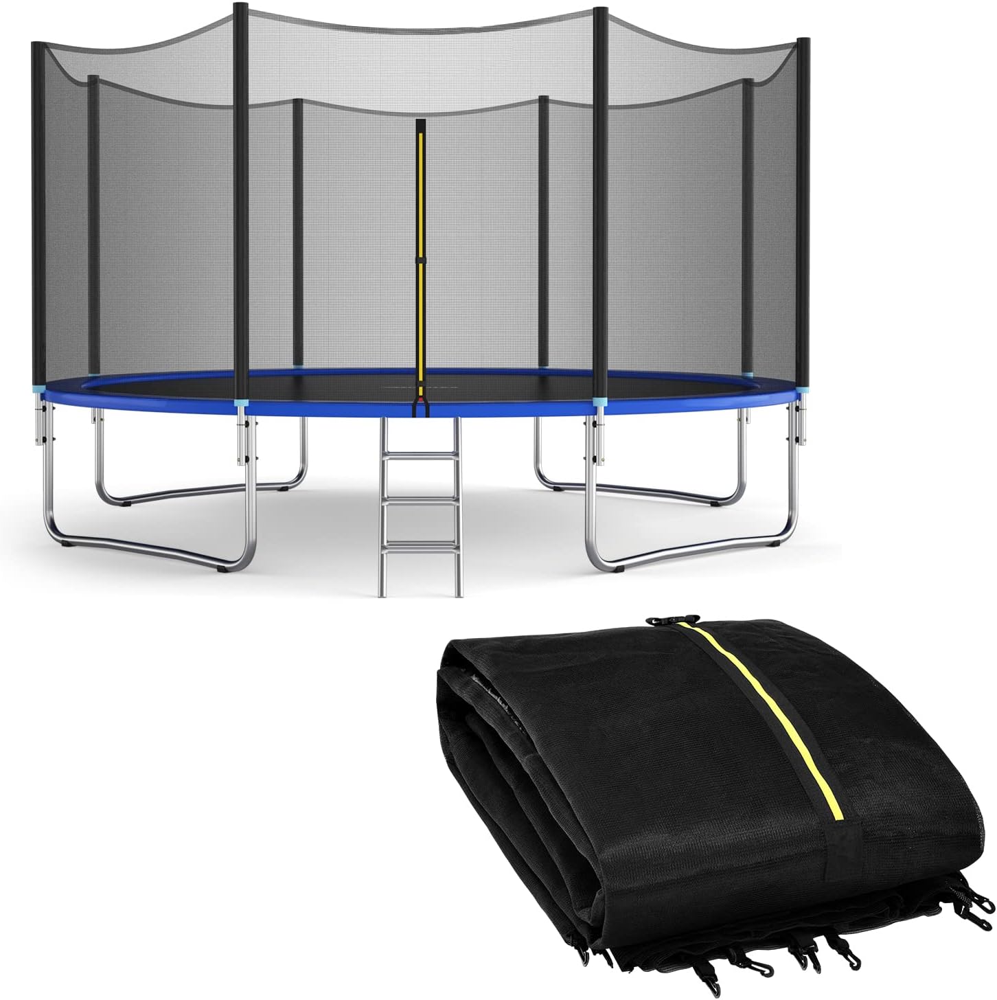 Giantex Trampoline Safety Net, 8 10 12 14 15 16Ft Weather-Resistant Replacement Enclosure Net for Round Frame, with Double-Headed Zippers, Protection Buckles & Enhanced Hook, Poles Not Included
