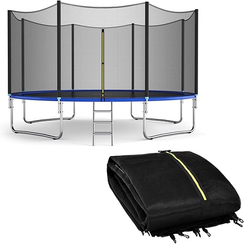 Giantex Red de Seguridad para Trampolín, 8 10 12 14 15 16 Pies Red de Repuesto Resistente a la Intemperie para Marco Redondo, con Cremalleras de