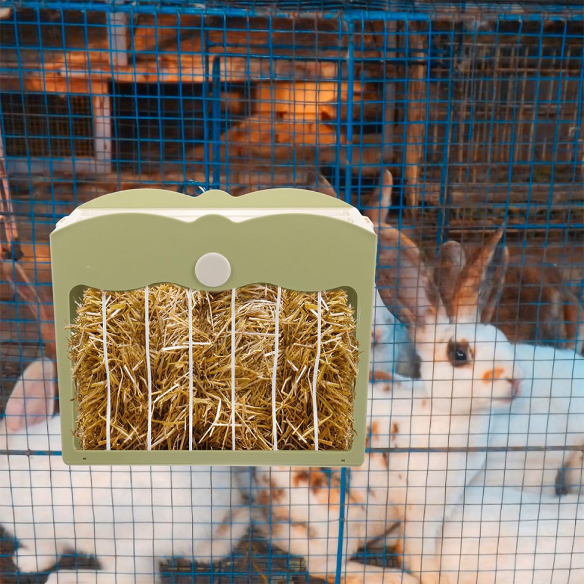 Dispensador para Jaula de Mascotas Pequeño, Soporte de Plástico Verde Tapa para Conejos y Hámsteres, Set 2 Piezas, Comedero Colgante Antipérdida Adecuado para Alimentación