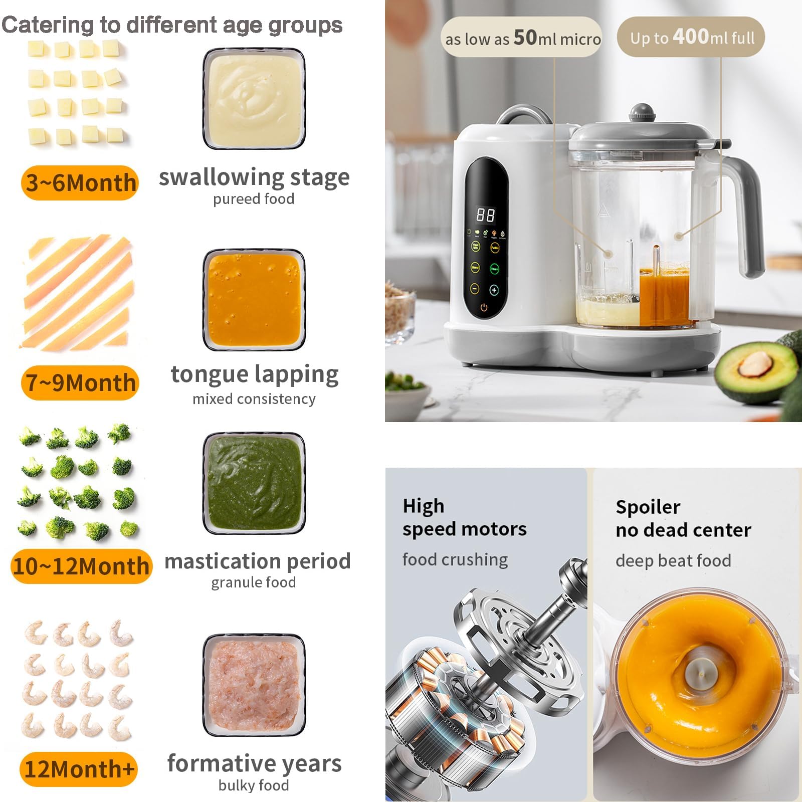 Macchina per alimenti per bambini, macchina automatica per purea e vapore 4 in 1 con funzione autopulente, preparazione di pasti sani senza BPA per neonati e bambini piccoli