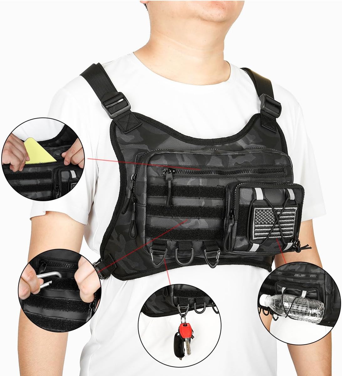 Outdoor Sports Chest Bag for Men and Women, Chest Pack For Running, Hiking, Cycling, EDC Travel Chest Pack Rig, Water Resistant Lightweight Front Running Vest Bag With Extra Storage