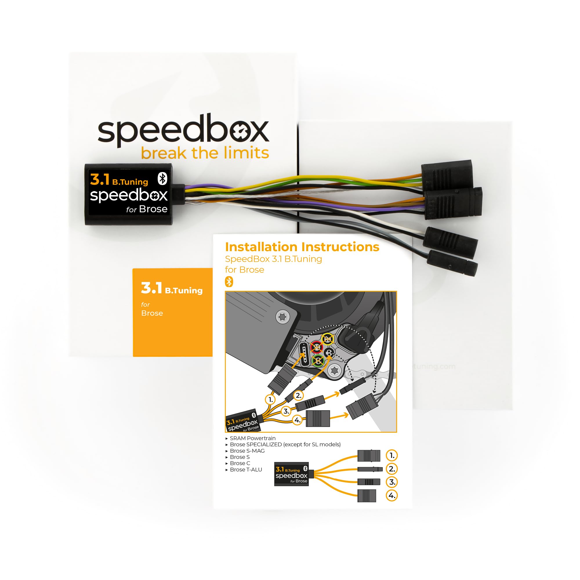 SpeedBox 3.1 B.Tuning Compatible avec Brose/Specialized/SRAM Powertrain/Kit de Tuning pour E-Bike/Vitesse illimitée/Bluetooth/SpeedBox App