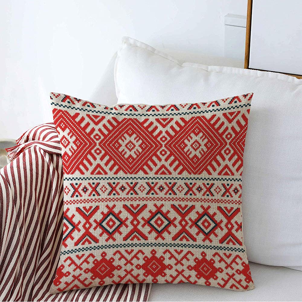 MearklwdDecorative Farmhouse Pillow Cover Linen Belarusian Pattern Slavic Belarus Miscellaneous Elements Fill Love National Ukrainian Old Retro Throw Pillow Cushion Cases for Sofa Couch Bed 22 x 22 Inch
